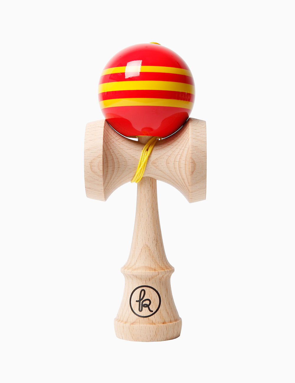 🏆 Kendama Clasică cu Bilă Roșie cu Dungi Galbene – Stil și Performanță 🏆