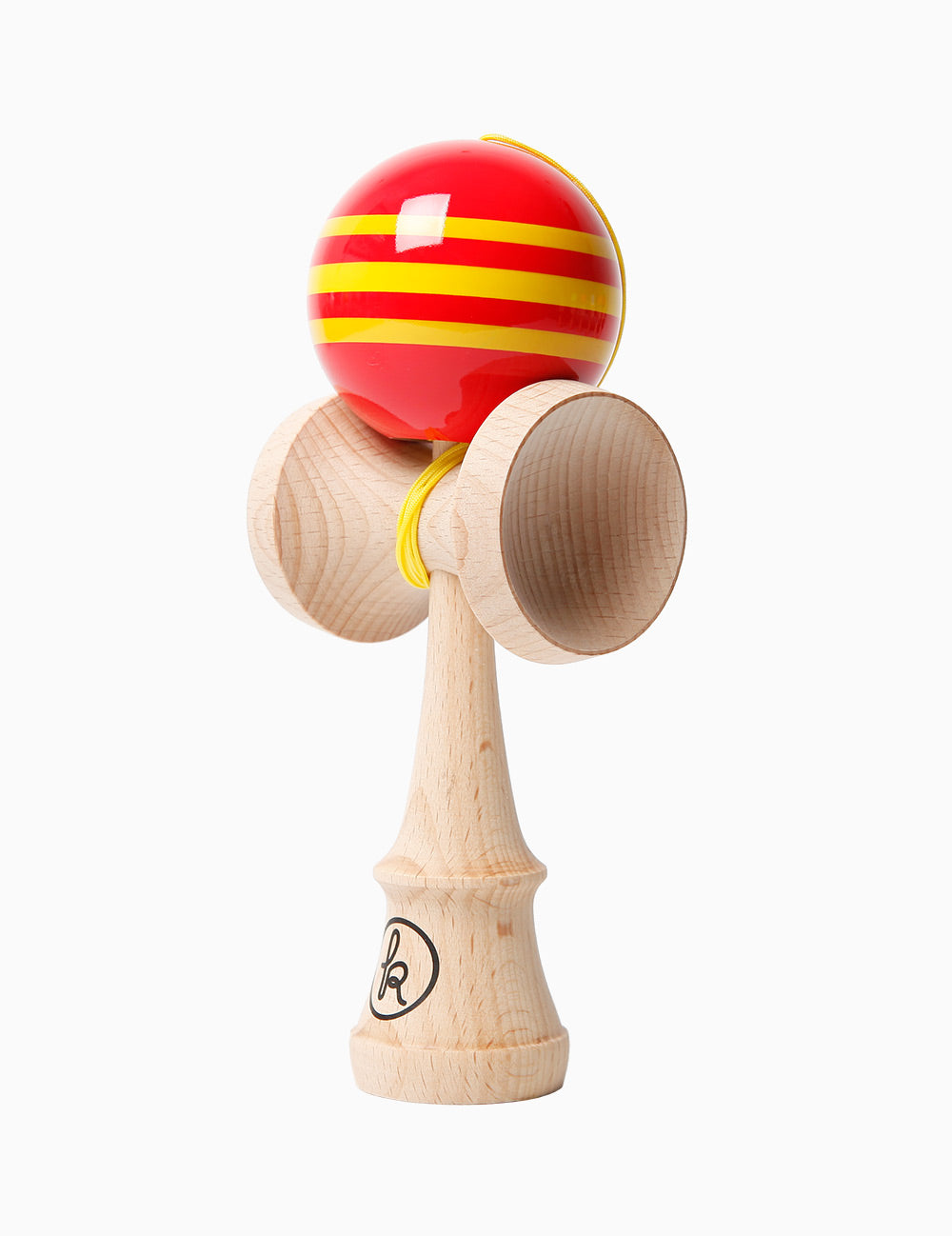 🏆 Kendama Clasică cu Bilă Roșie cu Dungi Galbene – Stil și Performanță 🏆