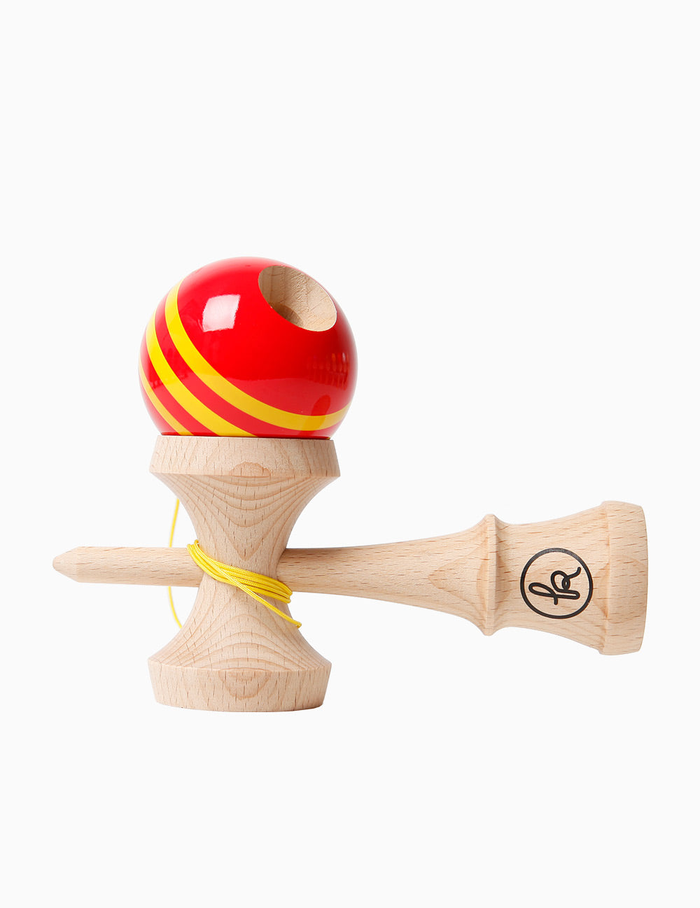 🏆 Kendama Clasică cu Bilă Roșie cu Dungi Galbene – Stil și Performanță 🏆