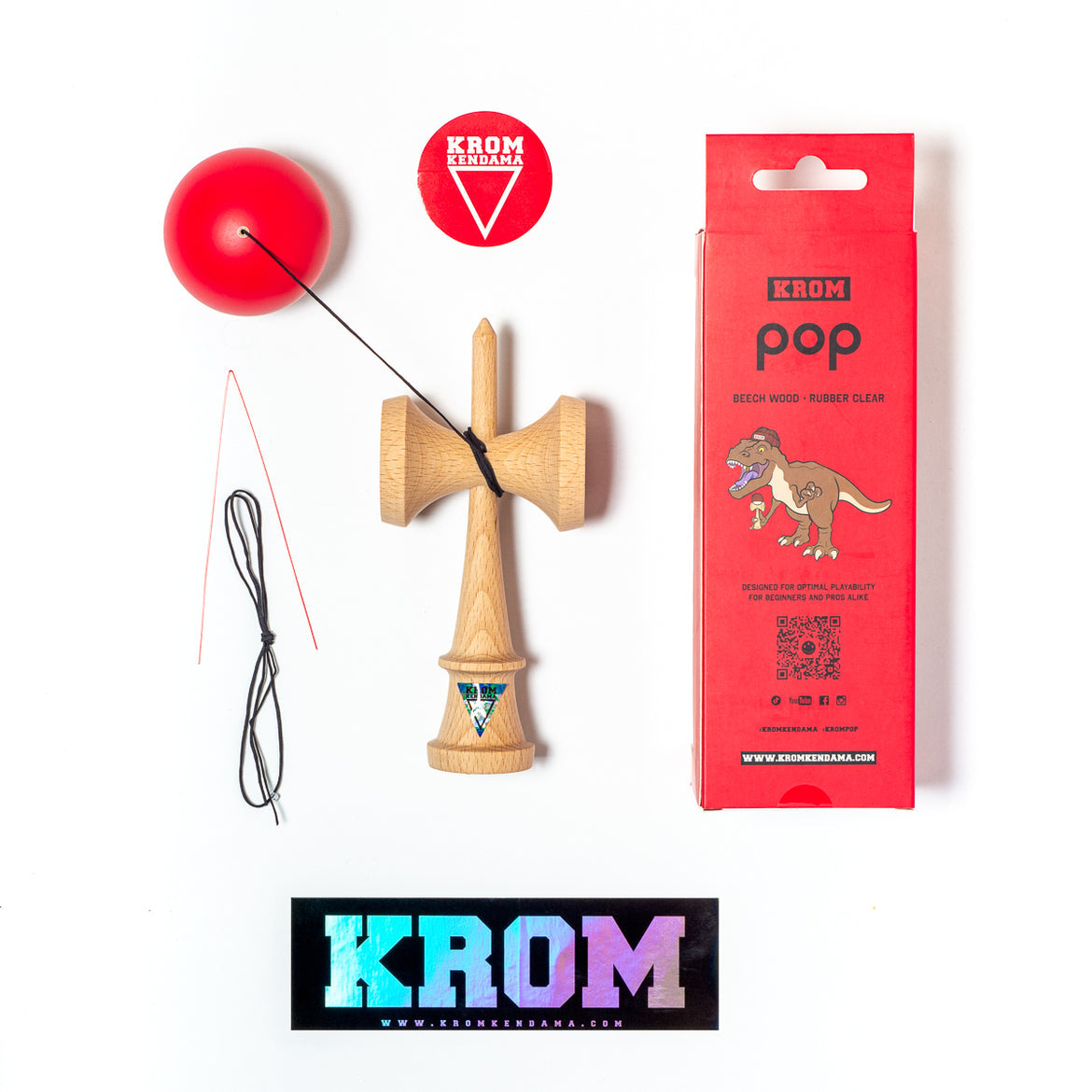 Kendama KROM POP RUBBER RED – Originală, din lemn de calitate